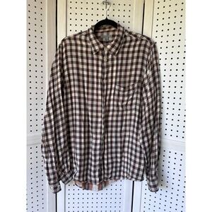 Martin Gordon Men's Lg Brown Orange Plaid Check 100% Cotton Button Down Shirt